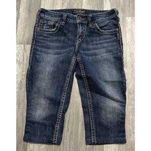 Silver jeans Alko Capri Jeans Denim Blue Women Size 26 ‎ Embroidered Cropped